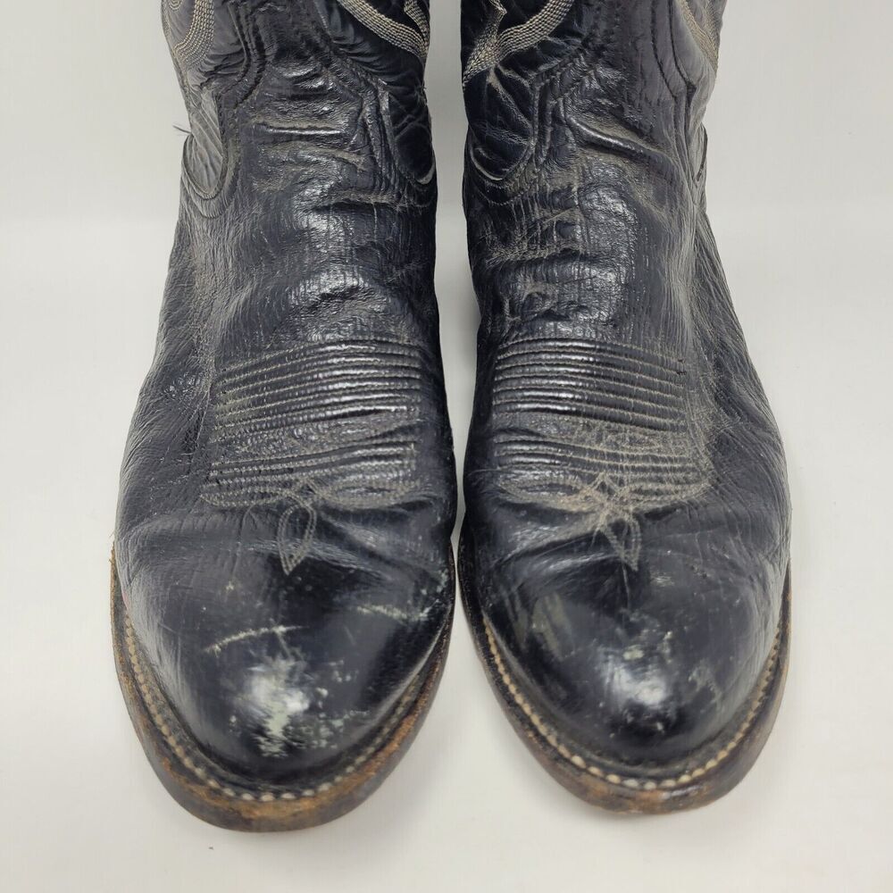 Tony Lama Boots Mens 8.5D Black Leather Western Cowboy Rodeo 8410 - Picture 6 of 11